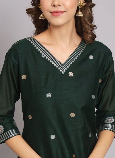 
                            Girlish Woven Green Cotton Silk Salwar Suit