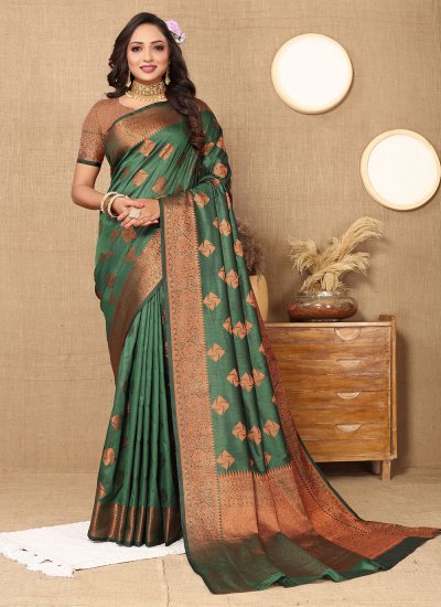 Glamorous Green Weaving Katan Silk Classic Saree