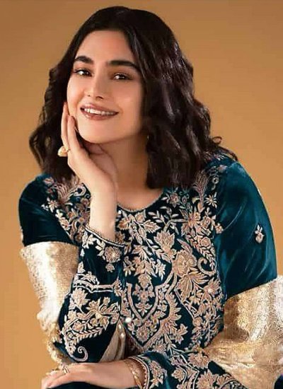 Glamorous Teal Embroidered Trendy Salwar Kameez