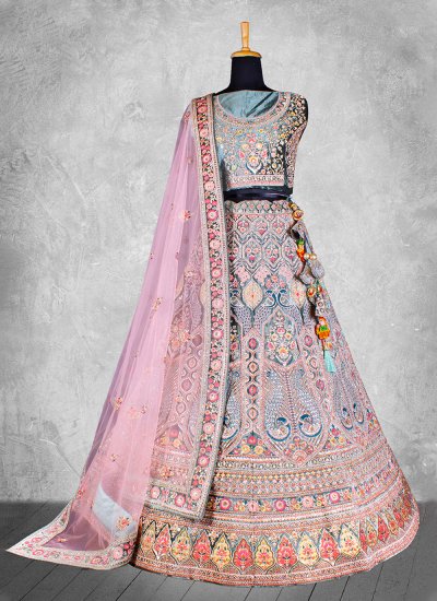Glamorous Zari Multi Colour Velvet Lehenga Choli