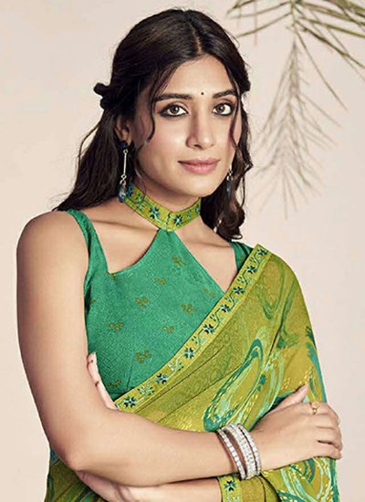 Gleaming Printed Green Designer Saree