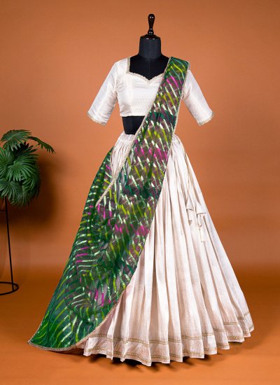 Gleaming White Jacquard Silk Designer Lehenga Choli