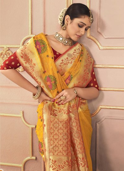 Glorious Stone Yellow Silk Trendy Saree