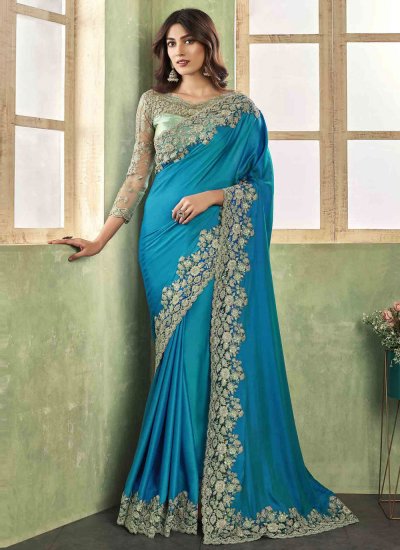 Glowing Silk Blue Trendy Saree