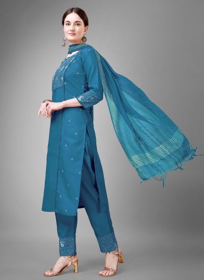 Gorgonize Blended Cotton Embroidered Teal Trendy Salwar Kameez
