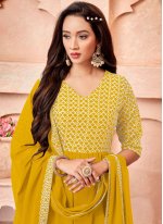 Gown  Embroidered Georgette in Mustard
