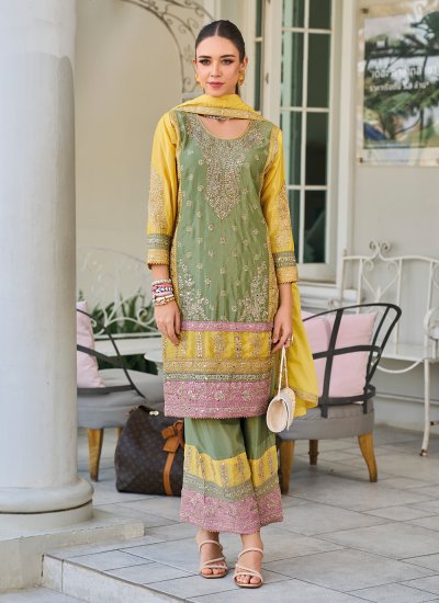 Gratifying Green Embroidered Designer Salwar Kameez