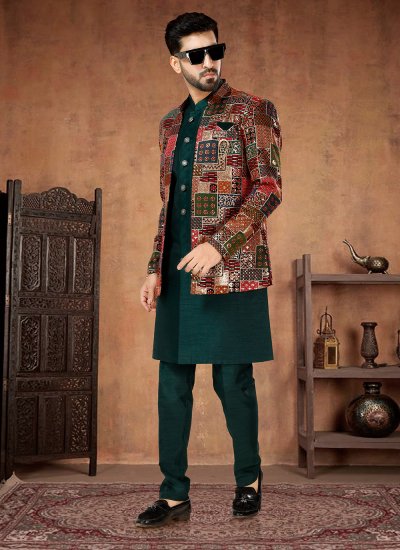 Green and Multi Colour Fancy Party Indo Western