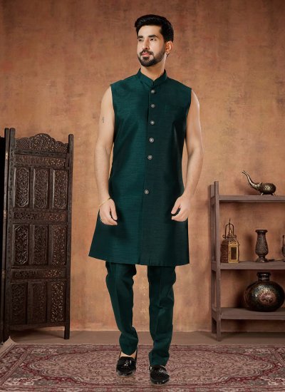 Green and Multi Colour Silk Indo Western