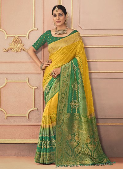 Green and Mustard Color Trendy Saree