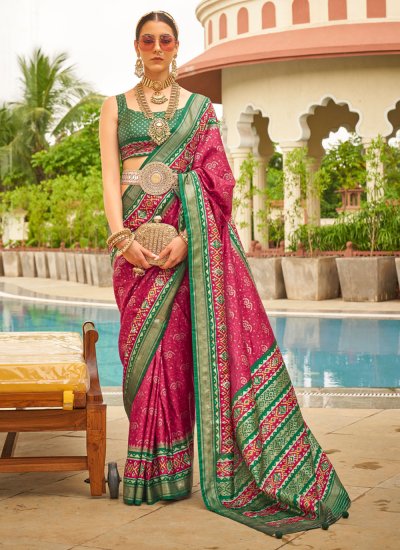 Green and Pink Patola Silk  Festival Classic Saree