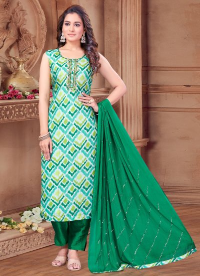 Green Color Readymade Salwar Kameez