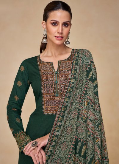 Green Cotton Embroidered Trendy Salwar Kameez