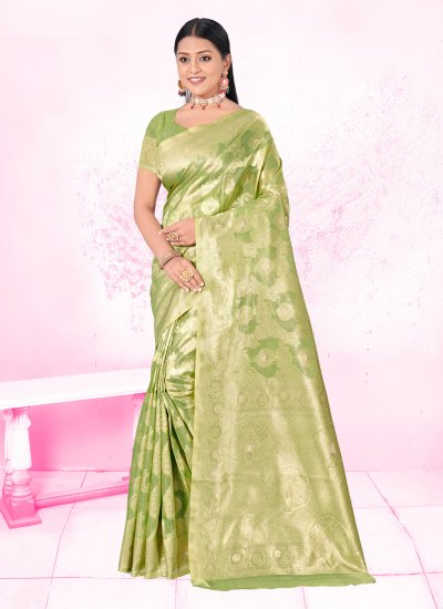 Green Cotton Thread Work Casual Saree