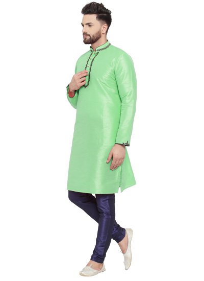 Green Dupion Silk Kurta Pyjama
