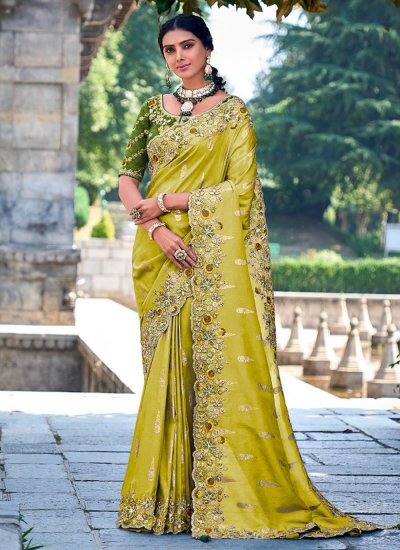 Green Embroidered Fancy Fabric Classic Saree
