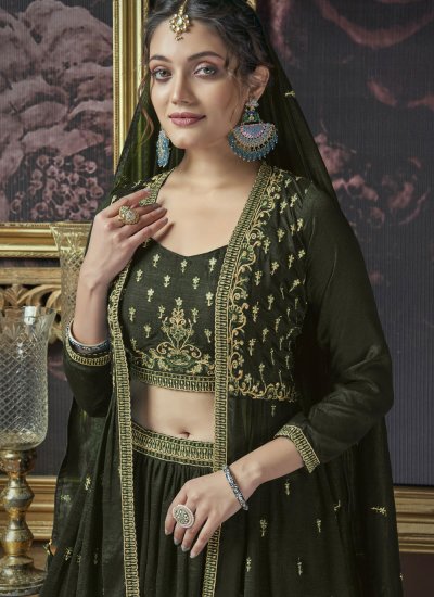 Green Embroidered Silk Readymade Lehenga Choli