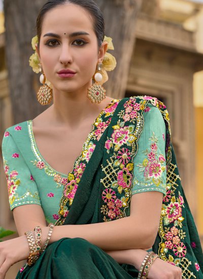 Green Embroidered Wedding Trendy Saree