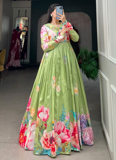 Green Floral Print Festival Gown 