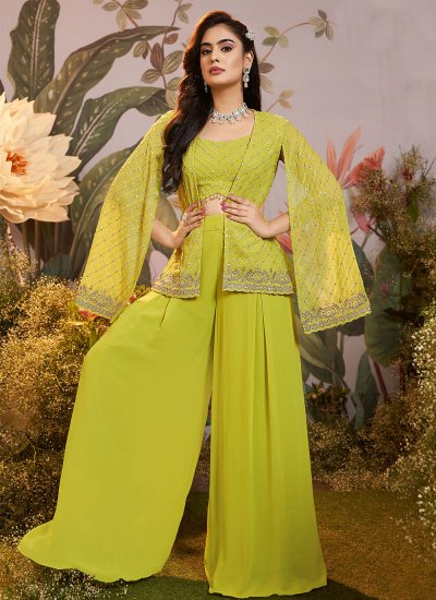 Green Georgette Embroidered Trendy Salwar Kameez