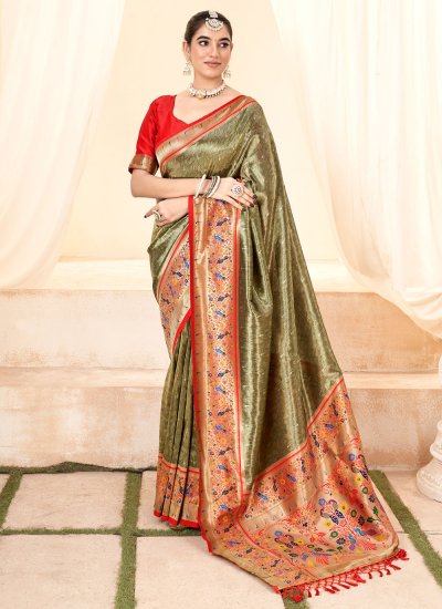 Green Handloom silk Contemporary Style Saree