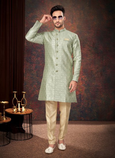 Green Jacquard Party Indo Western