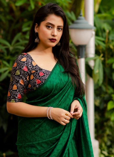 Green Jute Silk Woven Trendy Saree