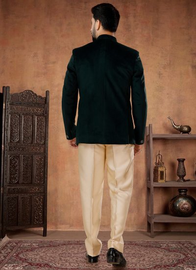 Green Mehndi Velvet Jodhpuri Suit