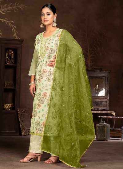 Green Printed Organza Trendy Salwar Suit