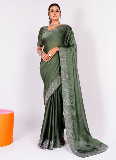 Green Rangoli Swarovski Trendy Saree
