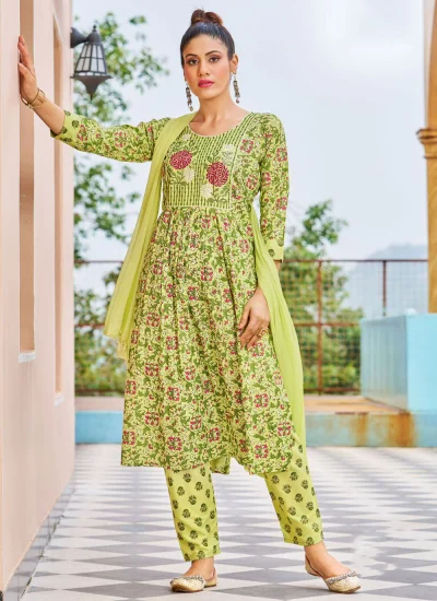 Green Rayon Embroidered Trendy Salwar Kameez