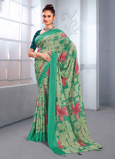Green Satin Silk Trendy Saree