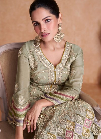 Green Sequins Chinon Designer Salwar Suit