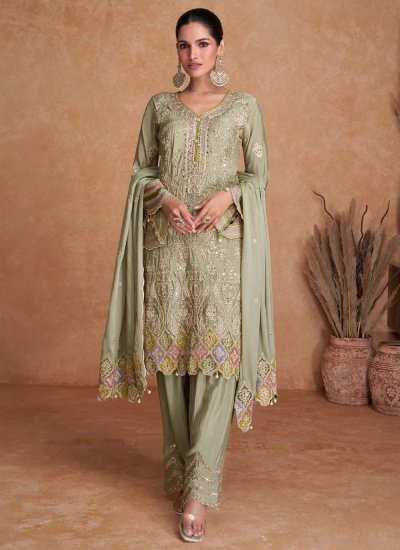 Green Sequins Chinon Designer Salwar Suit