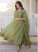 Green Silk Plain Trendy Salwar Kameez