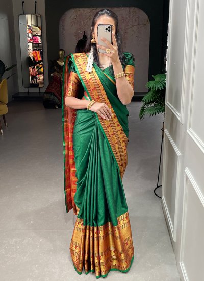 Green Weaving Casual Trendy Saree