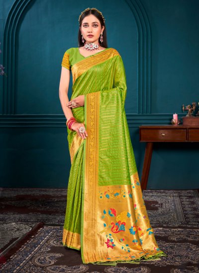 Green Weaving Silk Designer Traditional Saree