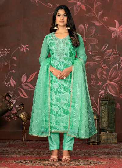 Green Woven Ceremonial Trendy Salwar Suit