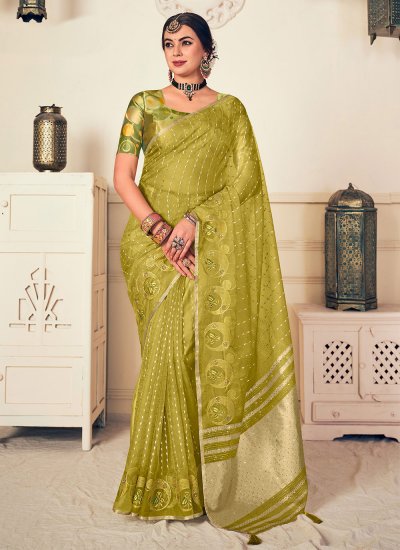 Green Woven Party Classic Saree