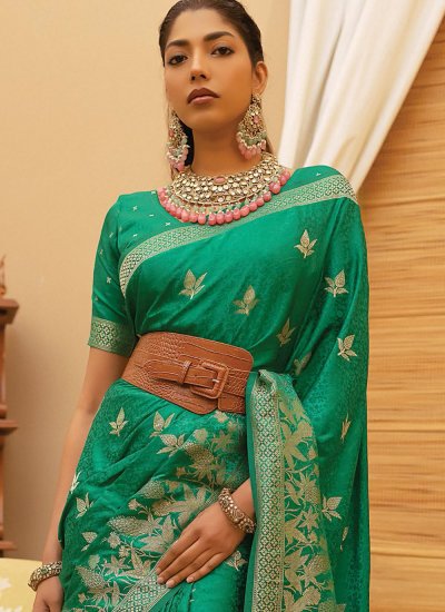 Green Woven Satin Trendy Saree