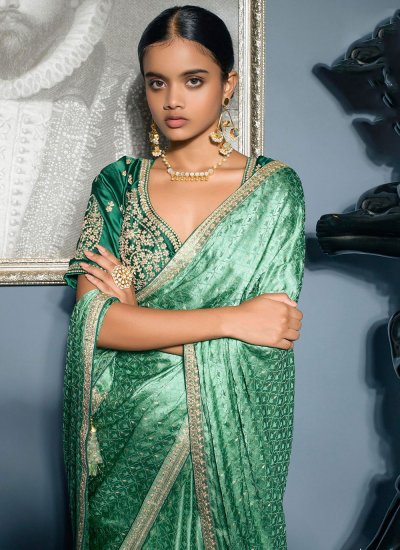 Green Woven Viscose Designer Saree