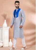 Grey Banarasi Silk Mehndi Kurta Pyjama