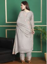 Grey Chiffon Embroidered Trendy Salwar Suit