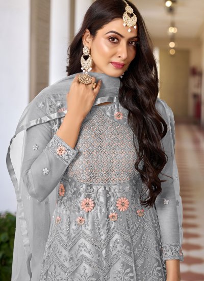 Grey Color Trendy Floor Length Salwar Suit