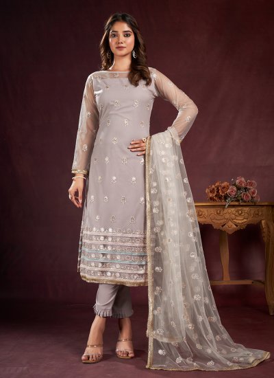 Grey Cotton Thread Trendy Salwar Kameez