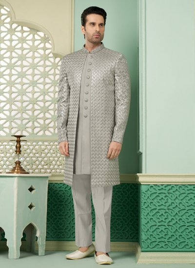 Grey Embroidered Reception Indo Western
