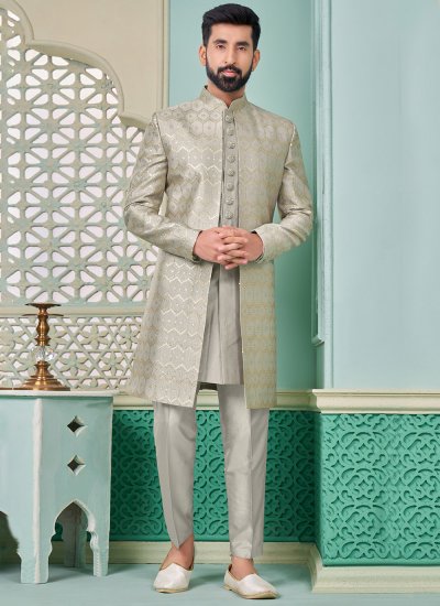 Grey Embroidered Wedding Indo Western