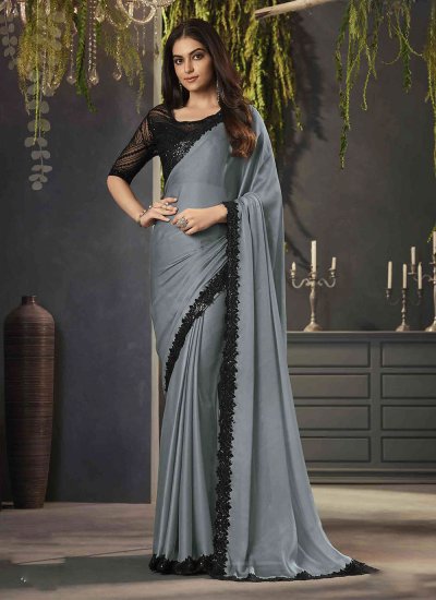 Grey Party Shimmer Trendy Saree