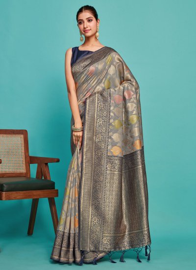 Grey Silk Weaving Designer Saree