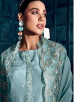 Groovy Turquoise Sequins Silk Designer Salwar Suit